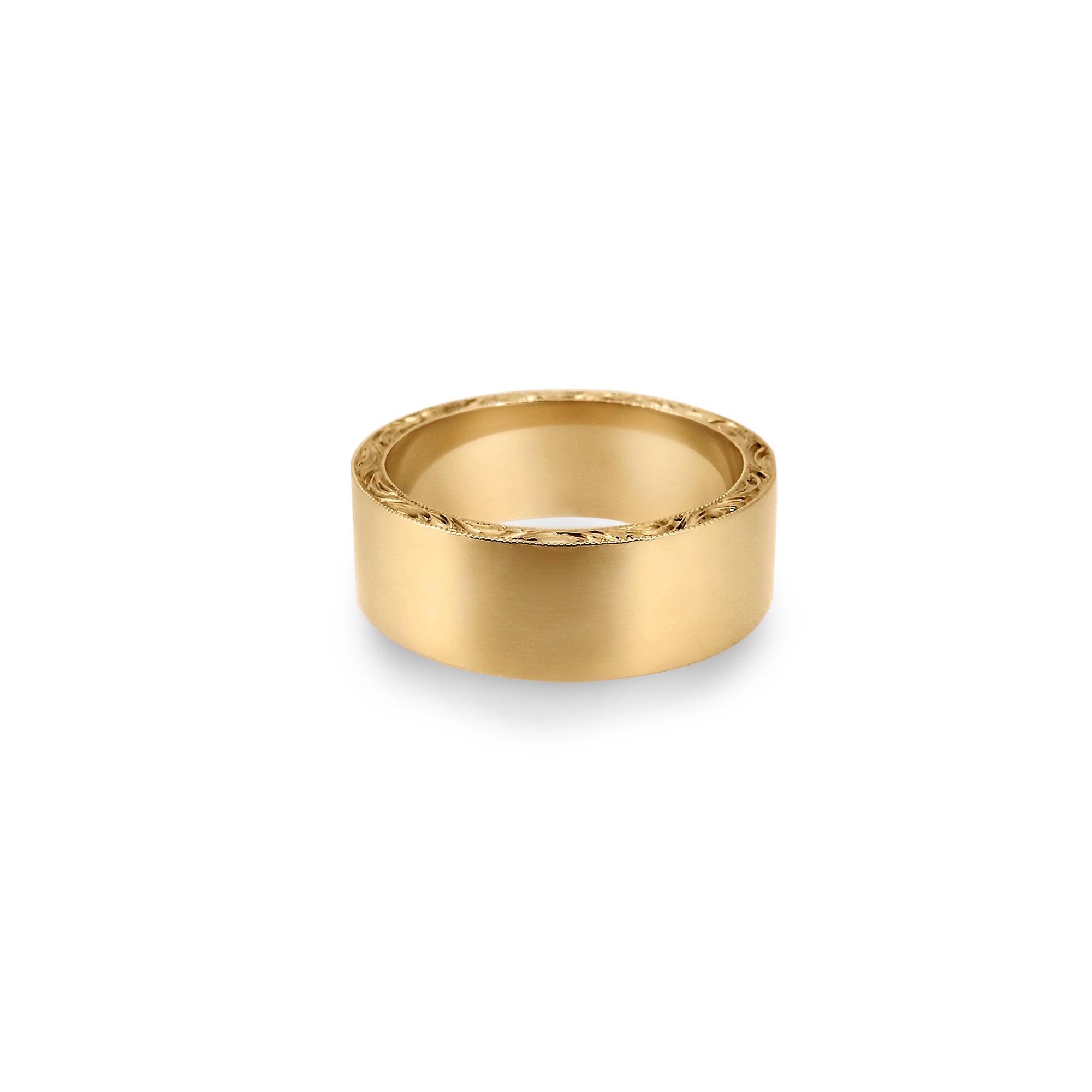 14kt Yellow Gold Band, Hand Engraved Trims